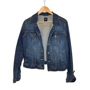 Gap Women Dark Wash‎ Denim Jean Jacket Blue Button Front Made in India Size M
